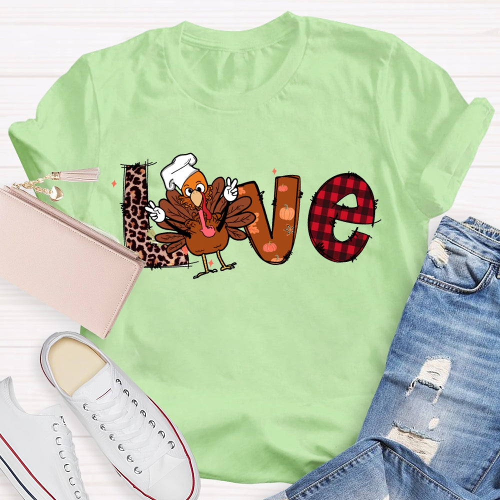 Love Thanksgiving Leopard Print Font And Turkey T-shirt