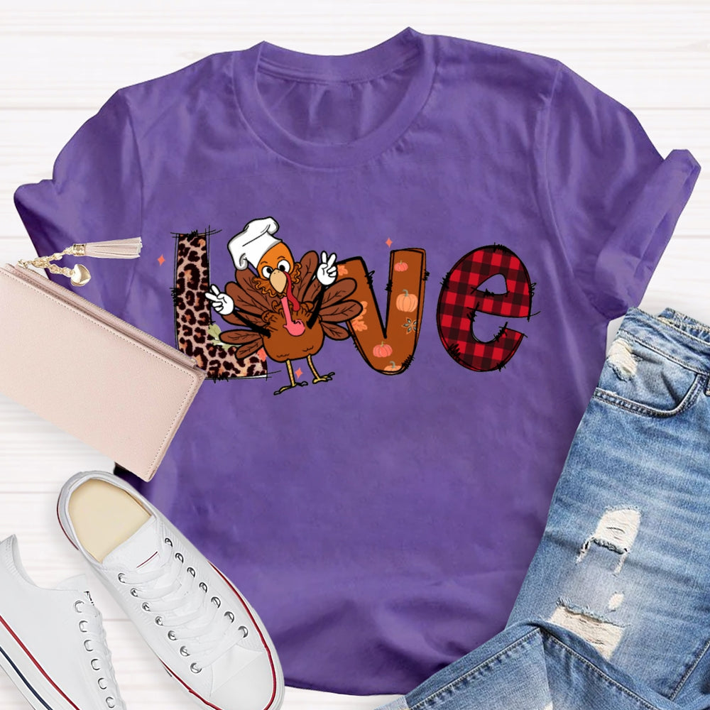 Love Thanksgiving Leopard Print Font And Turkey T-shirt