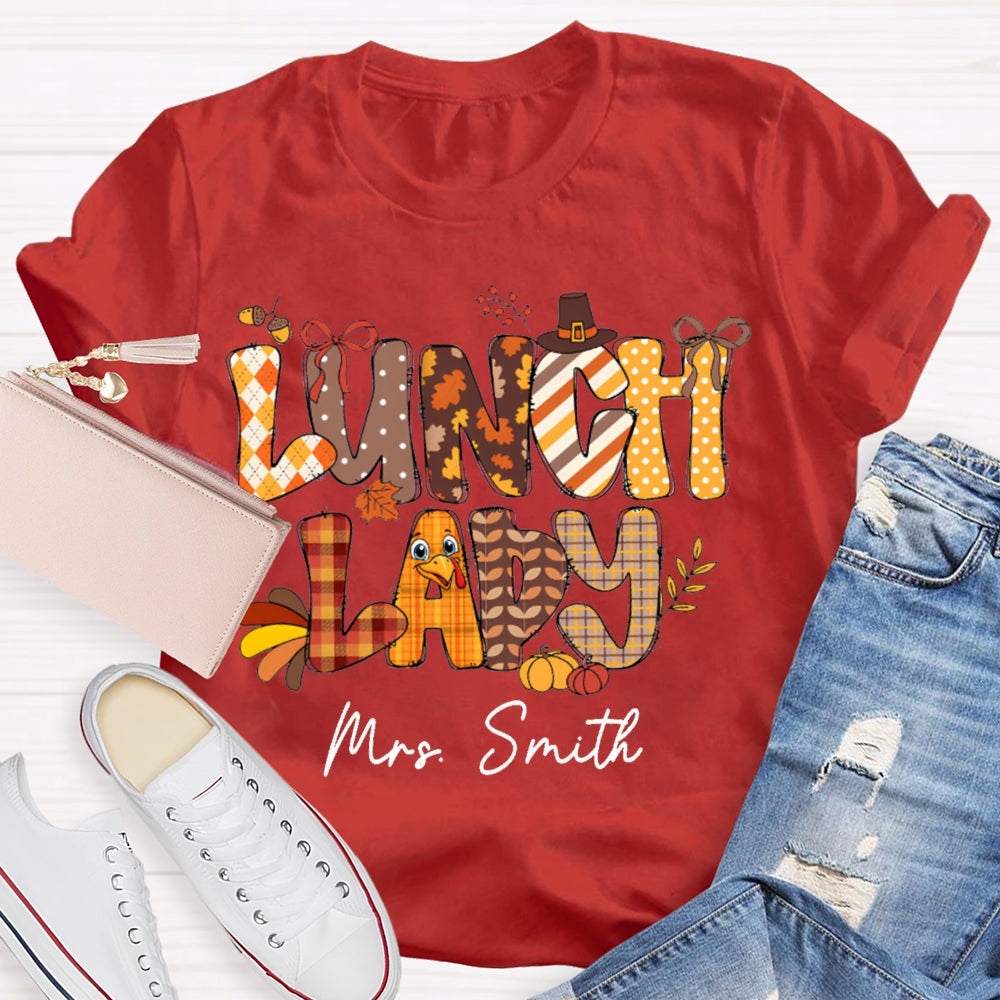 Personalized Name Lunch Lady Turkey Font T-shirt