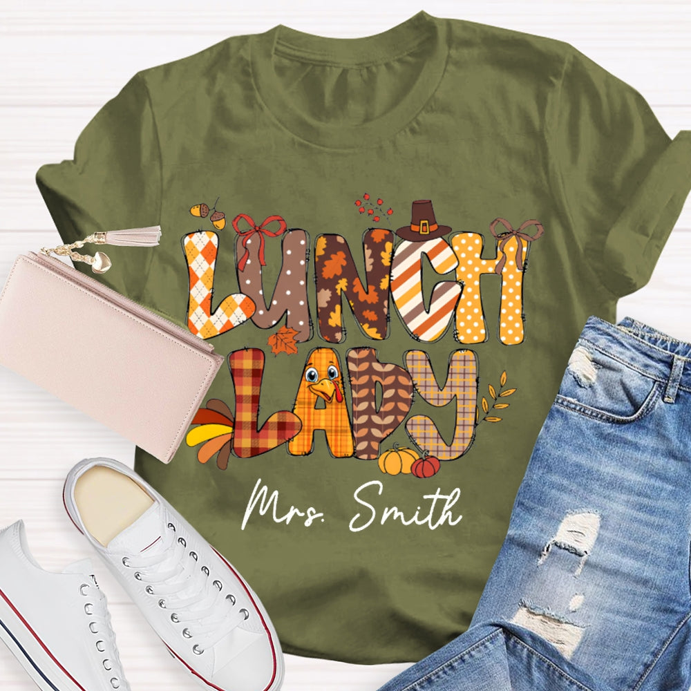 Personalized Name Lunch Lady Turkey Font T-shirt