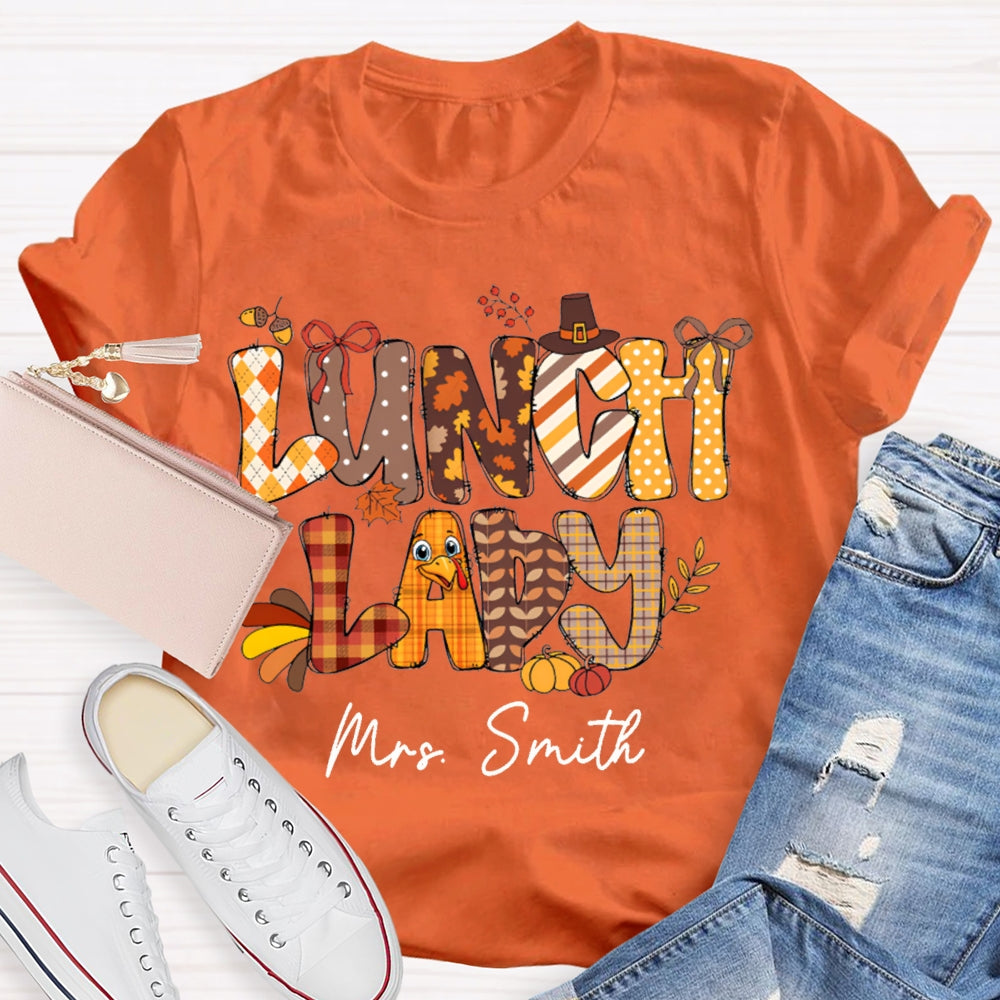 Personalized Name Lunch Lady Turkey Font T-shirt