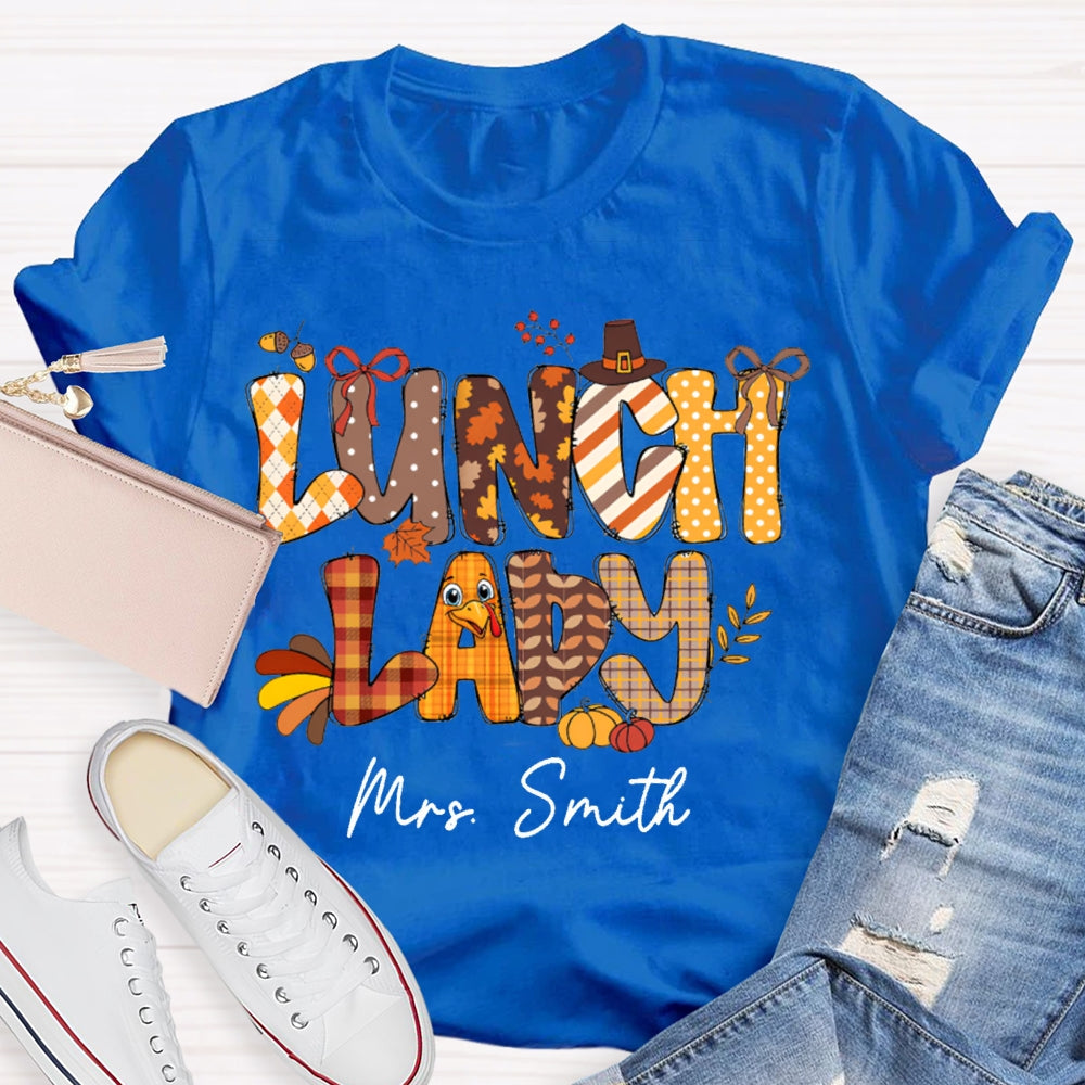 Personalized Name Lunch Lady Turkey Font T-shirt
