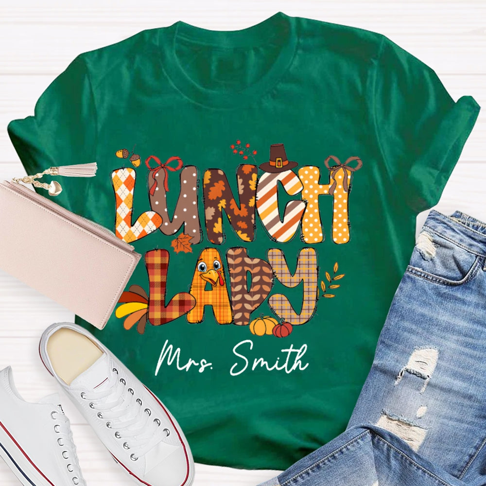 Personalized Name Lunch Lady Turkey Font T-shirt