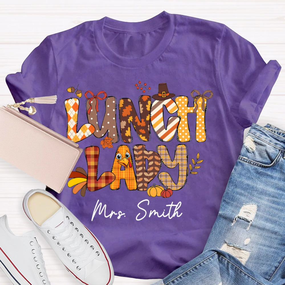 Personalized Name Lunch Lady Turkey Font T-shirt
