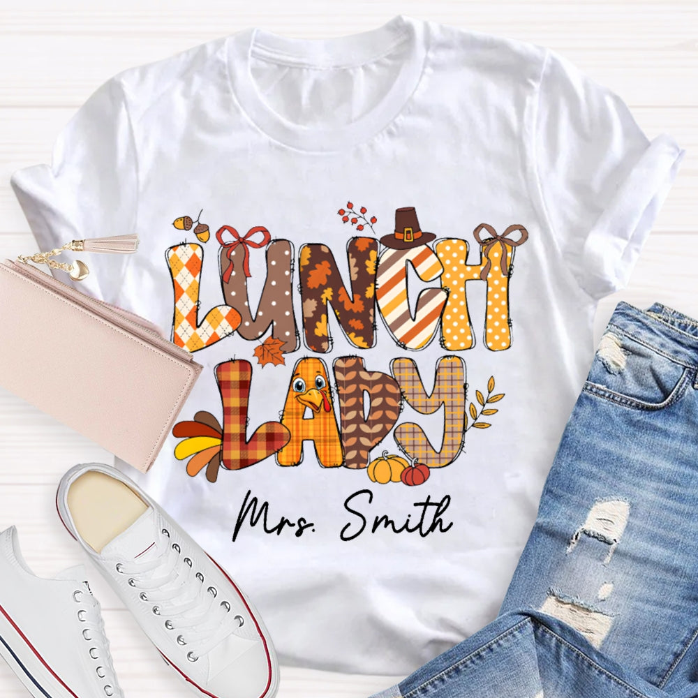 Personalized Name Lunch Lady Turkey Font T-shirt