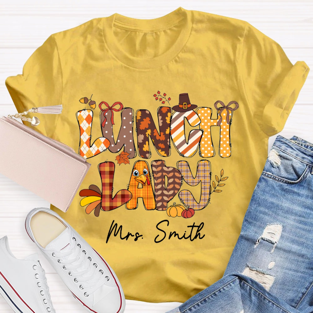 Personalized Name Lunch Lady Turkey Font T-shirt