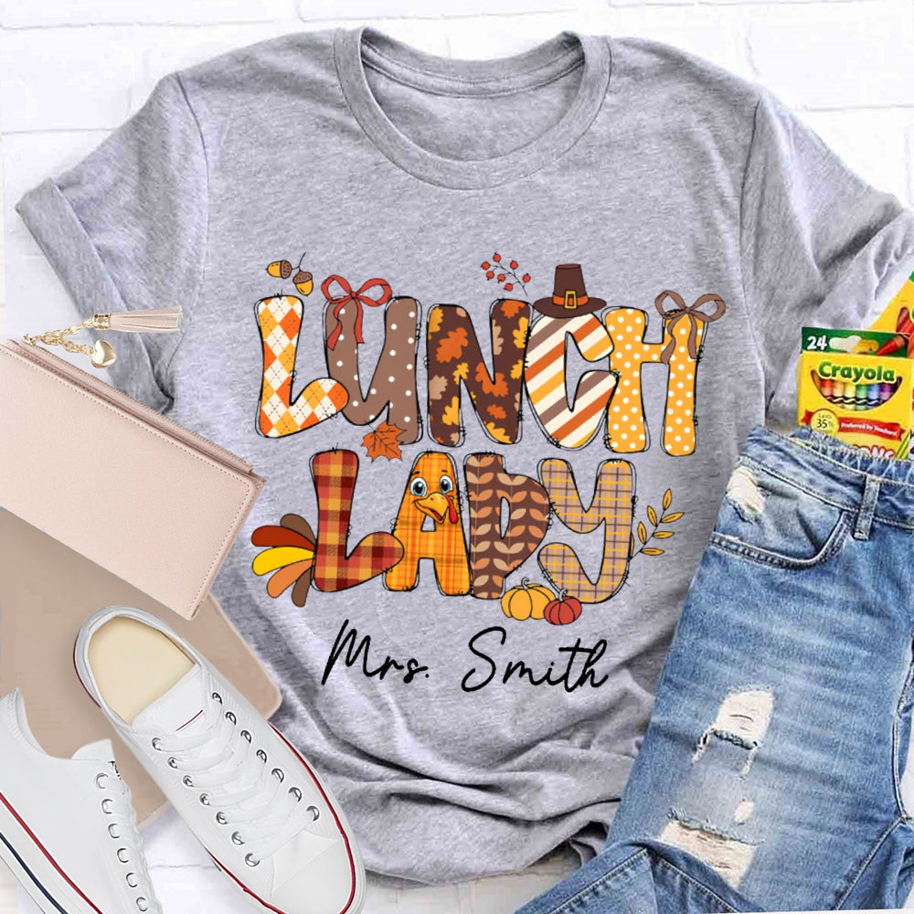 Personalized Name Lunch Lady Turkey Font T-shirt