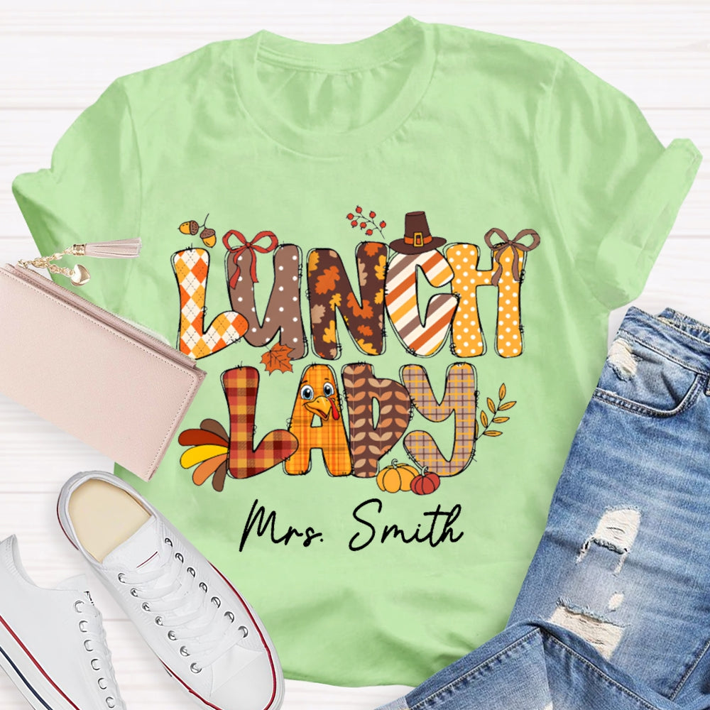 Personalized Name Lunch Lady Turkey Font T-shirt