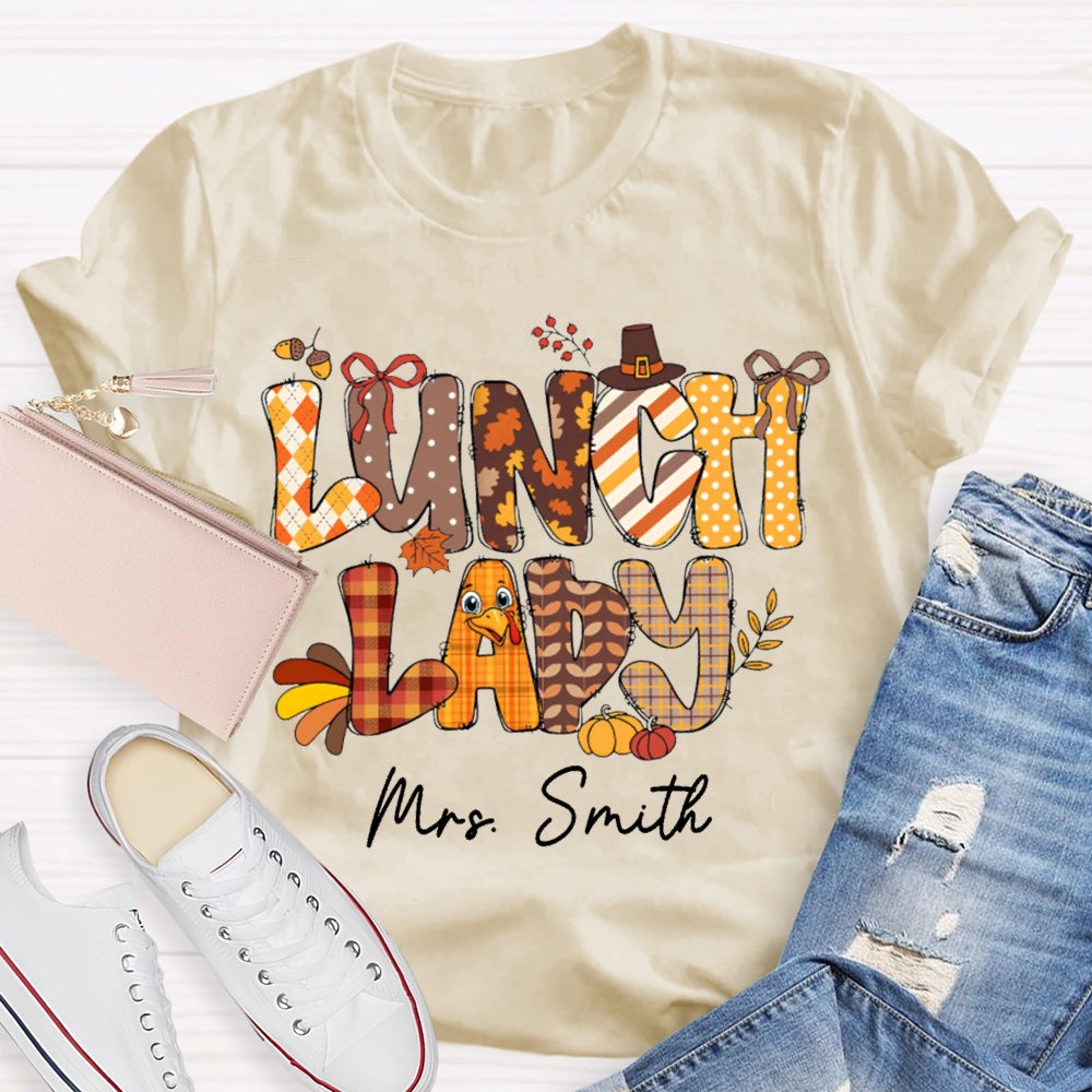 Personalized Name Lunch Lady Turkey Font T-shirt