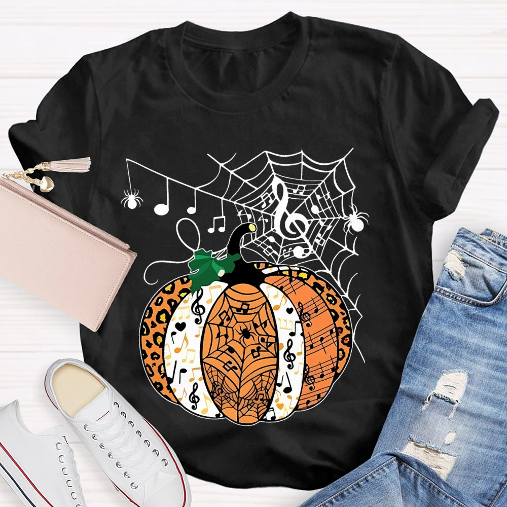 Music Pumpkin Spider Web Halloween T-shirt