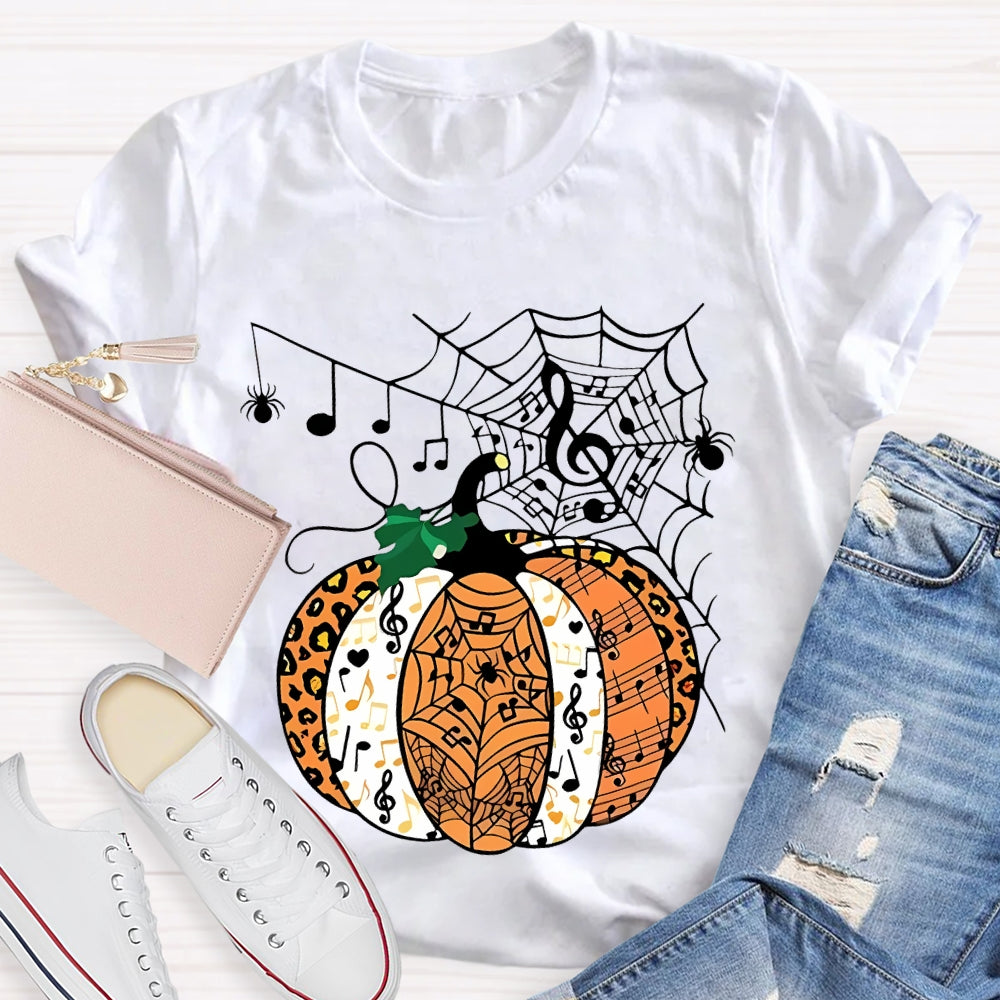 Music Pumpkin Spider Web Halloween T-shirt