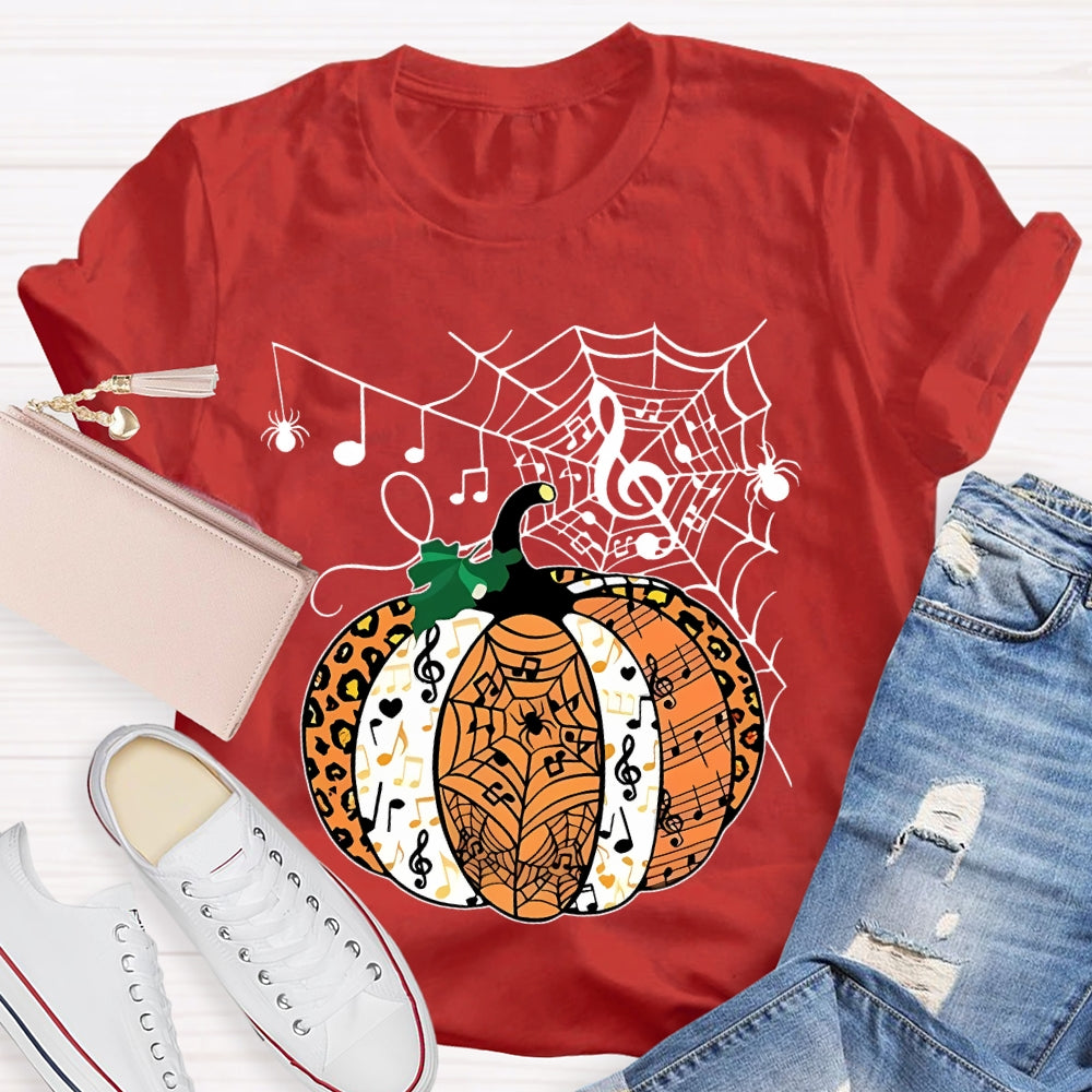 Music Pumpkin Spider Web Halloween T-shirt