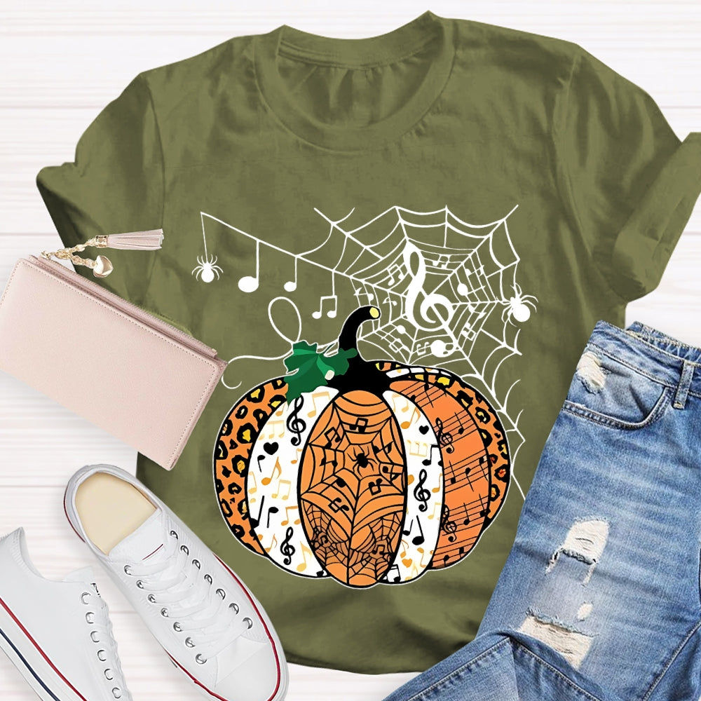 Music Pumpkin Spider Web Halloween T-shirt