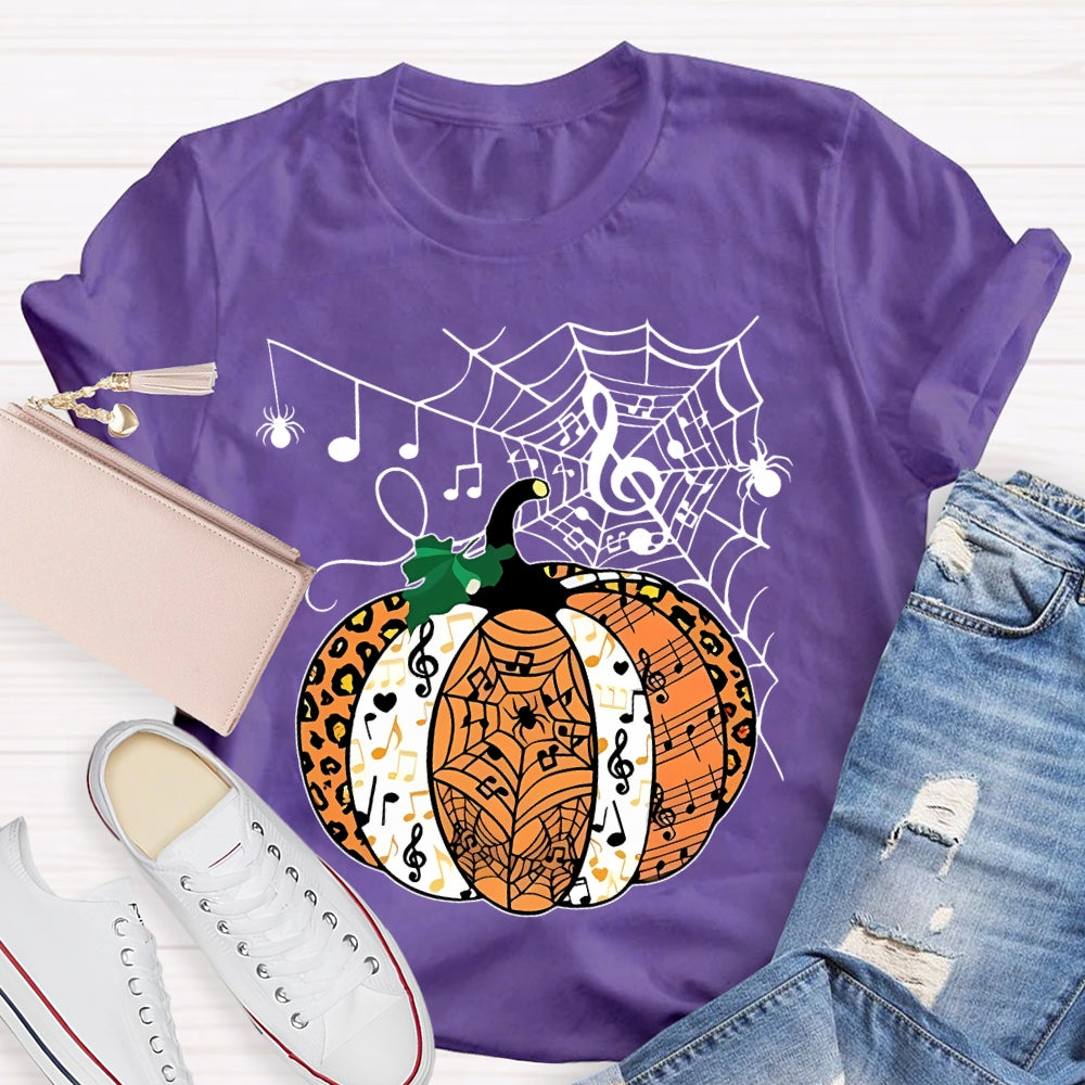 Music Pumpkin Spider Web Halloween T-shirt