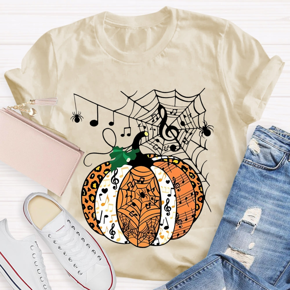 Music Pumpkin Spider Web Halloween T-shirt