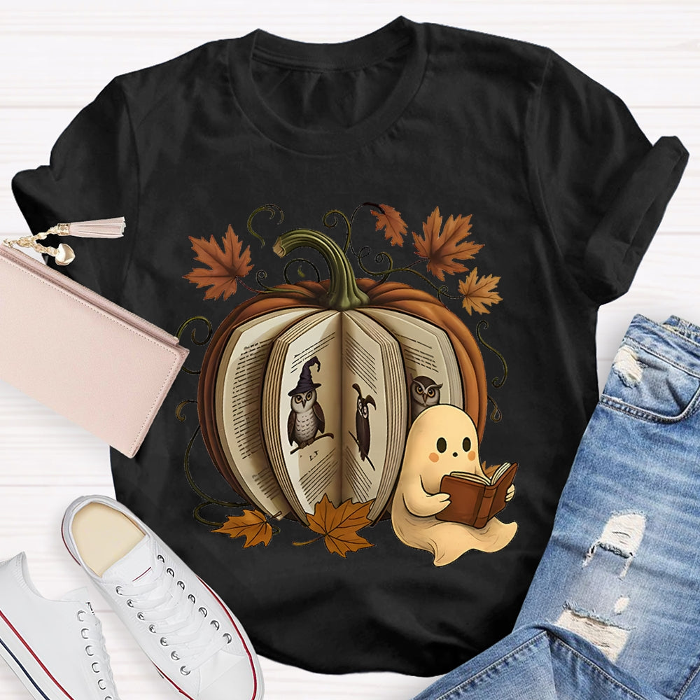 Reading Book Pumpkin Ghost T-shirt