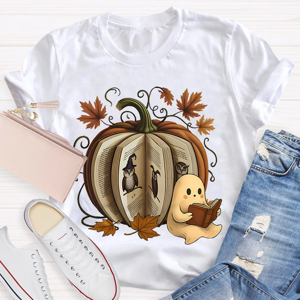 Reading Book Pumpkin Ghost T-shirt