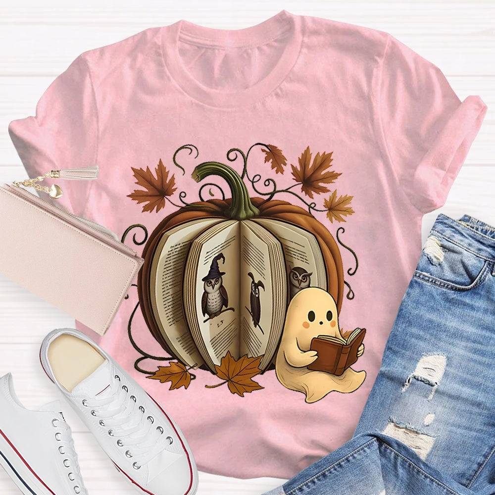 Reading Book Pumpkin Ghost T-shirt
