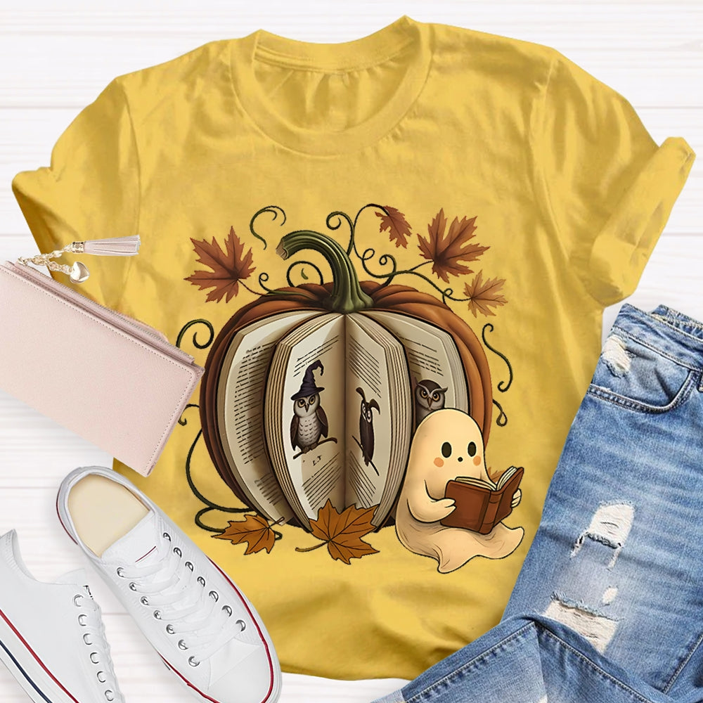 Reading Book Pumpkin Ghost T-shirt