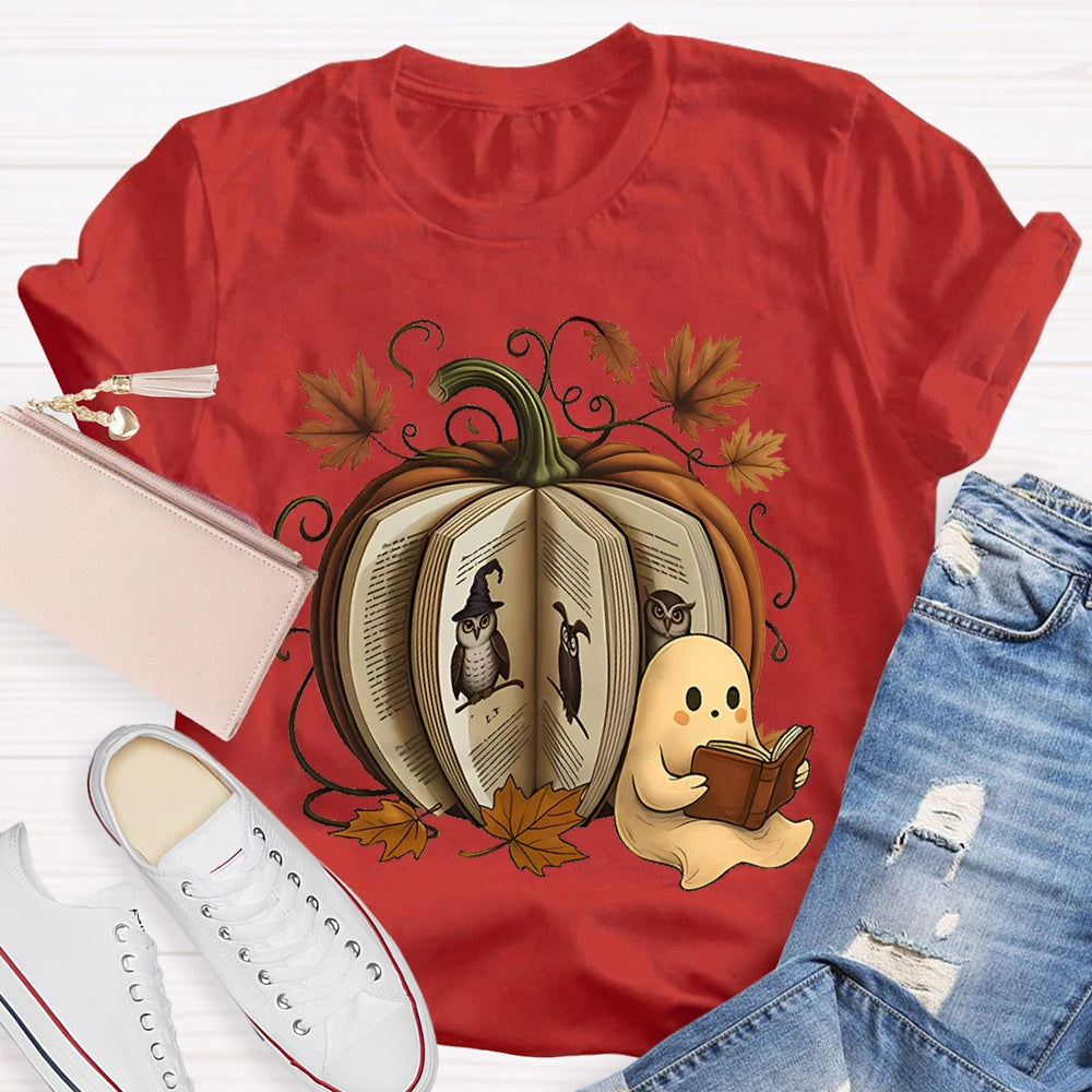 Reading Book Pumpkin Ghost T-shirt