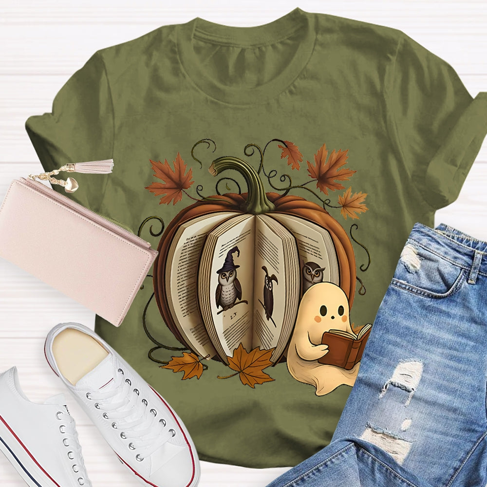 Reading Book Pumpkin Ghost T-shirt