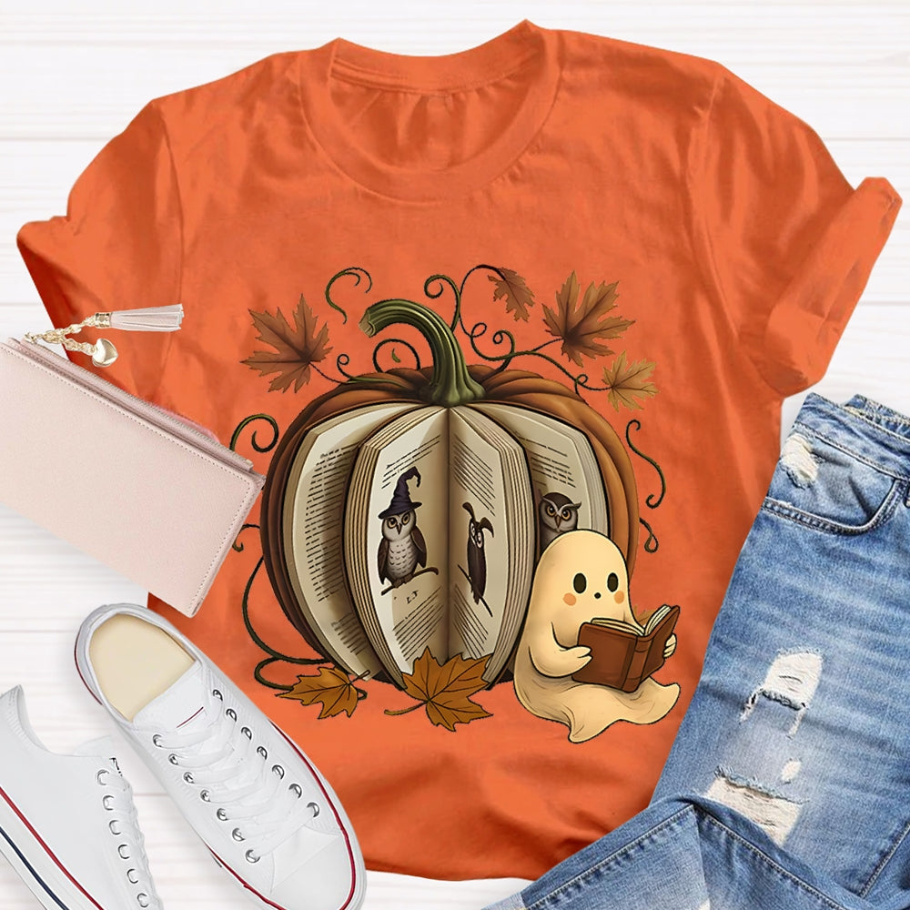 Reading Book Pumpkin Ghost T-shirt