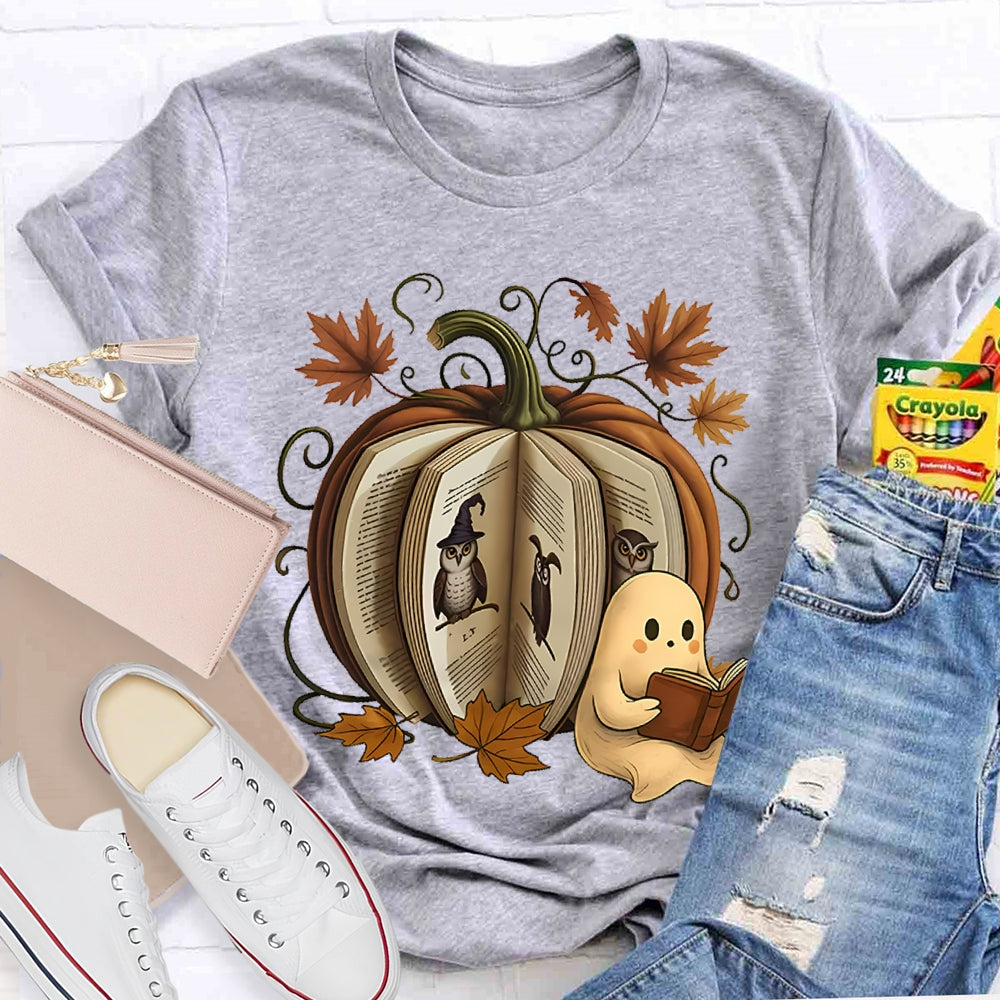 Reading Book Pumpkin Ghost T-shirt