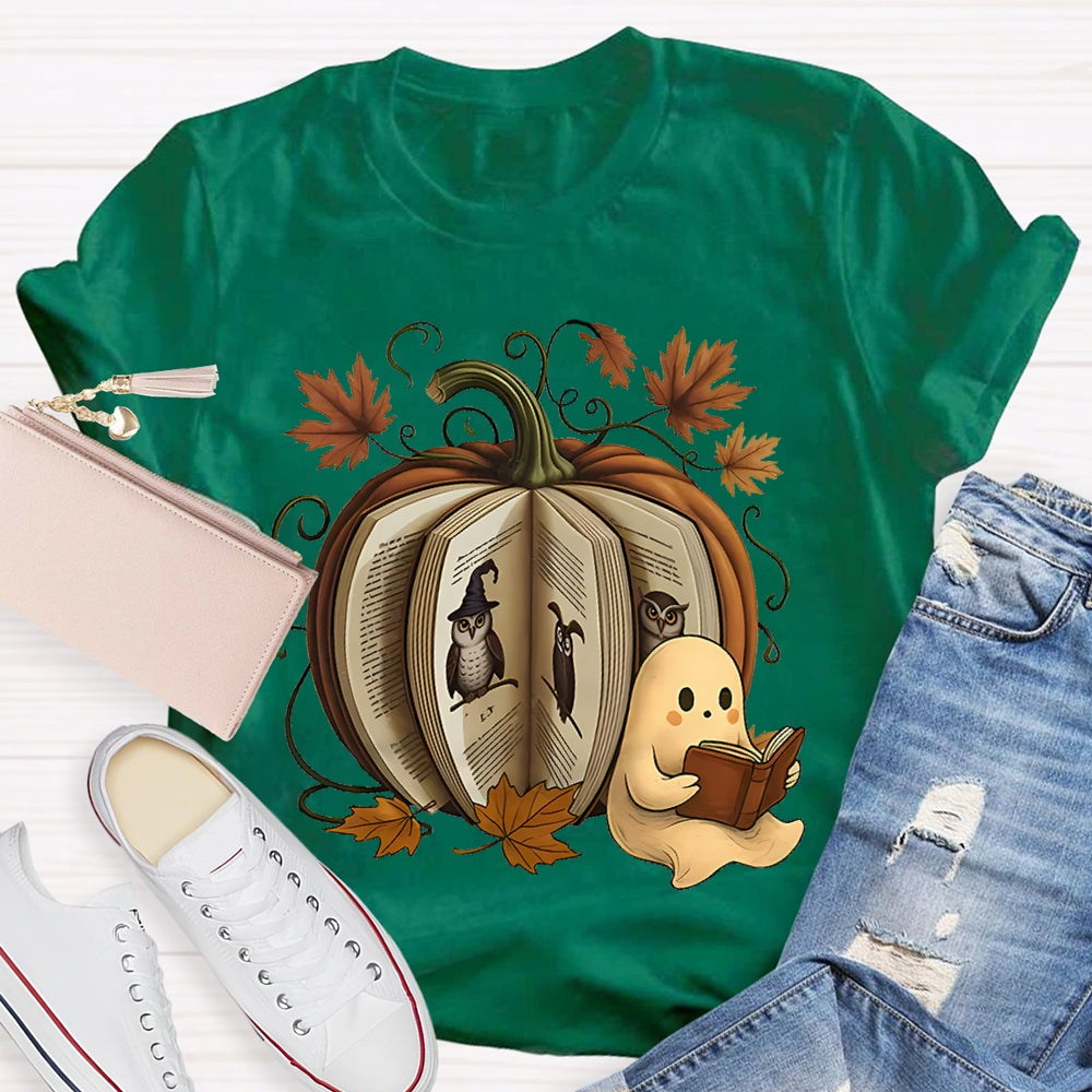 Reading Book Pumpkin Ghost T-shirt