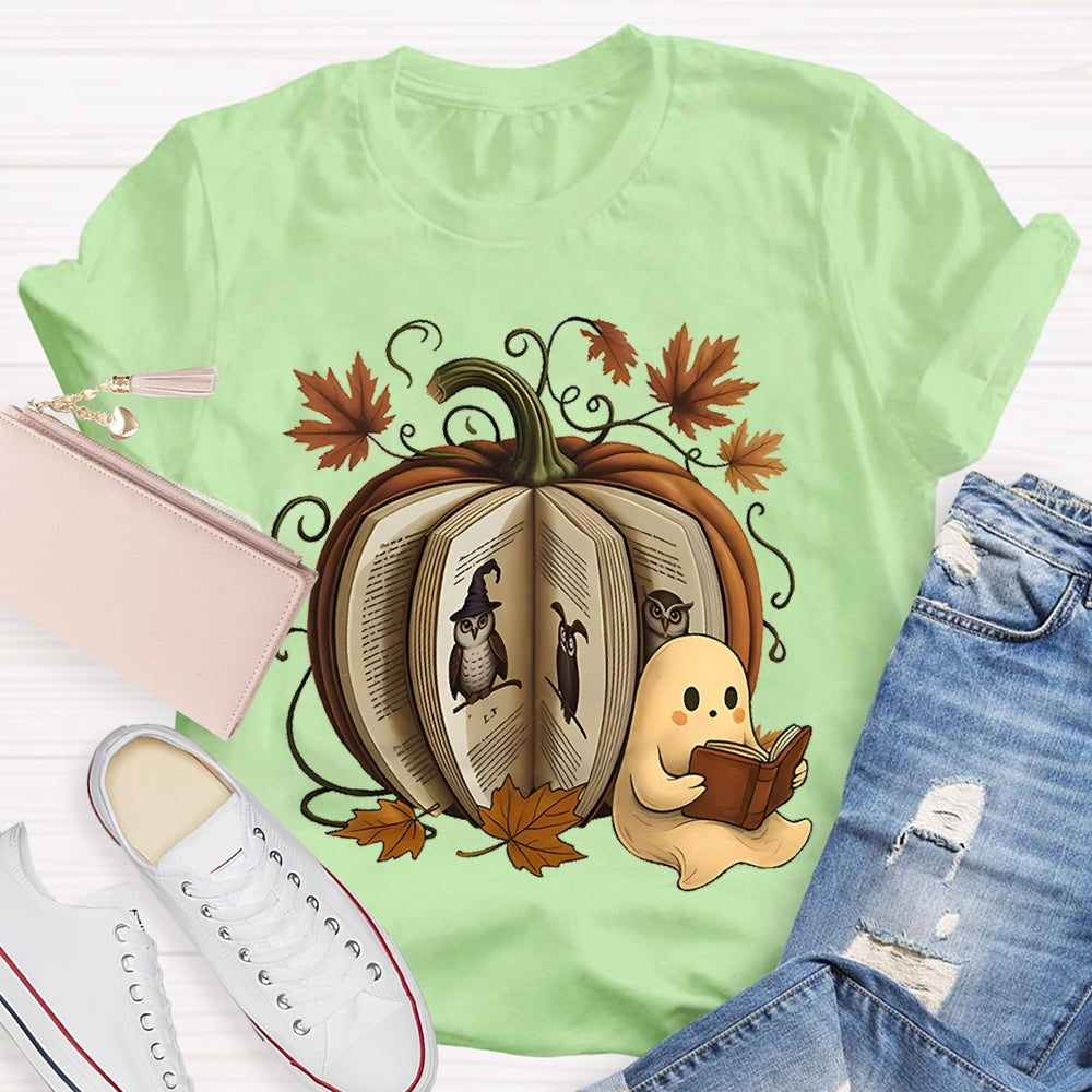 Reading Book Pumpkin Ghost T-shirt