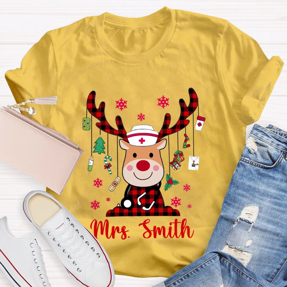 Personalized Name Christmas Elk School Nurse And Snowflake T-shirt