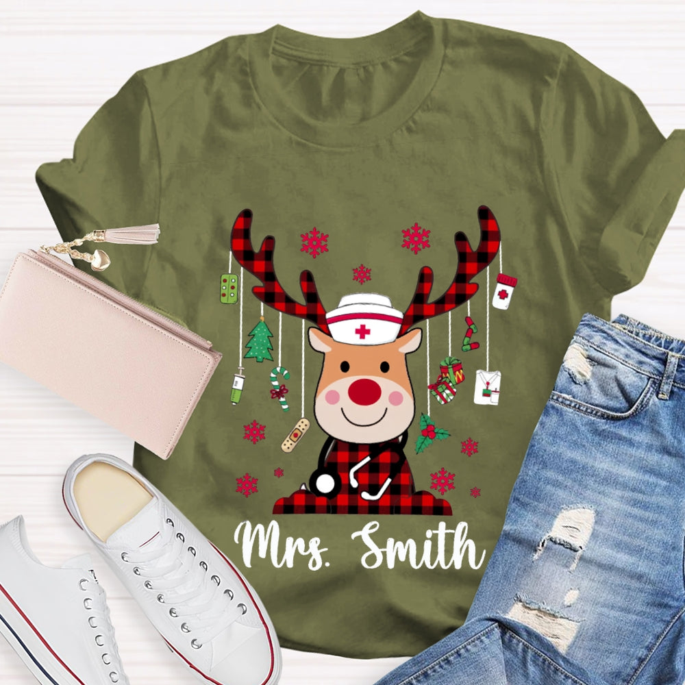Personalized Name Christmas Elk School Nurse And Snowflake T-shirt