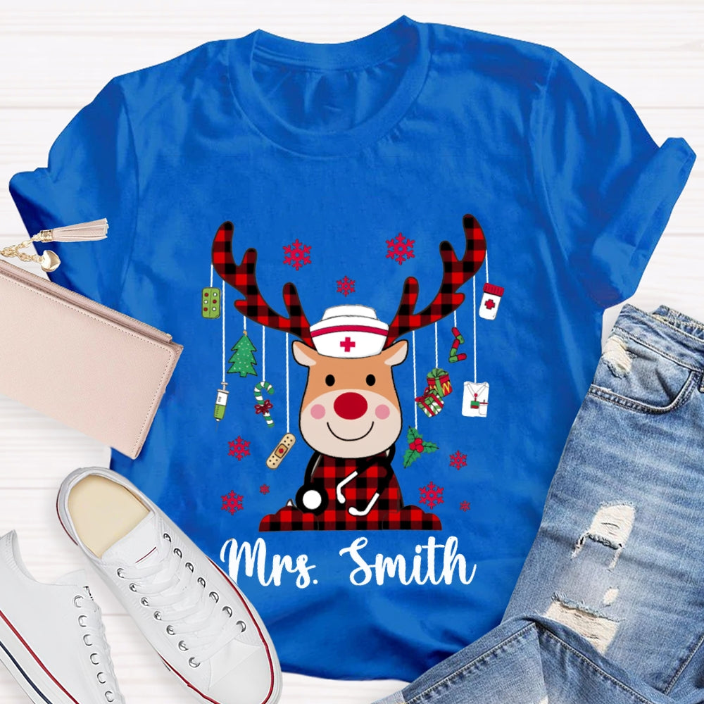 Personalized Name Christmas Elk School Nurse And Snowflake T-shirt