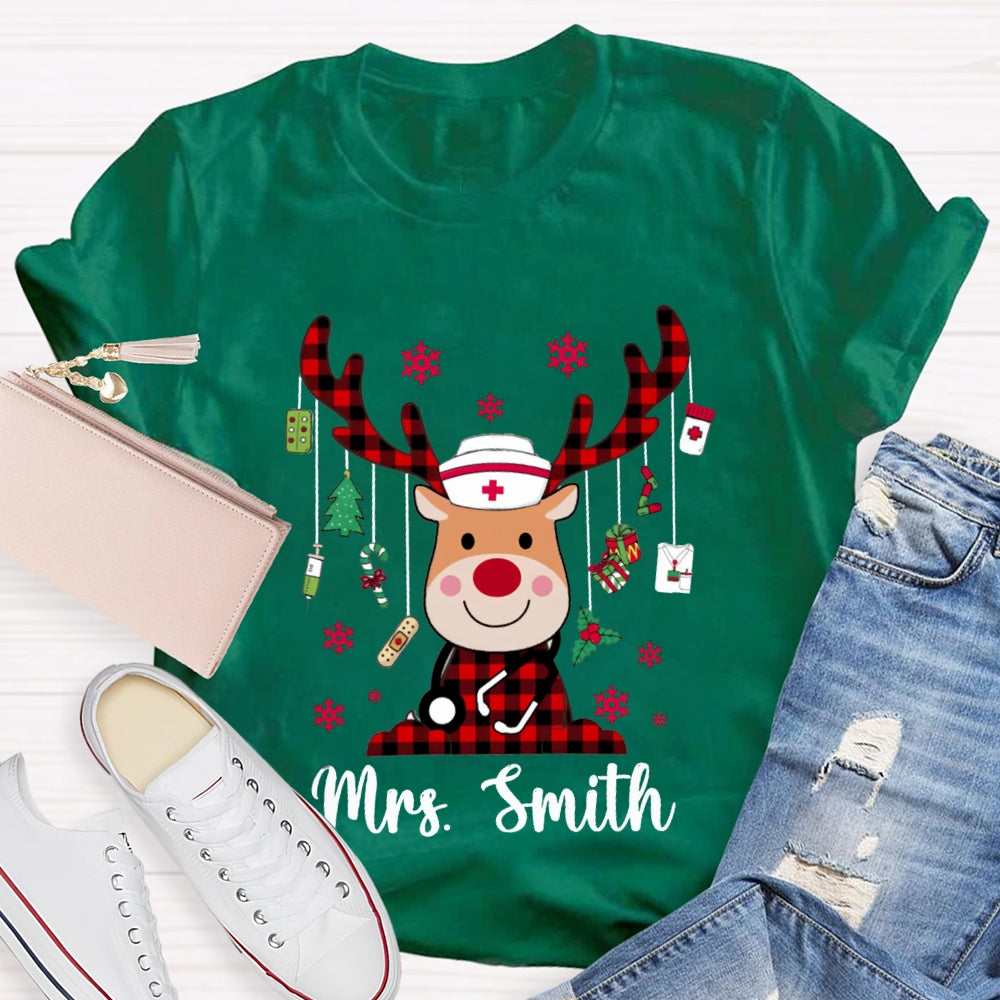 Personalized Name Christmas Elk School Nurse And Snowflake T-shirt