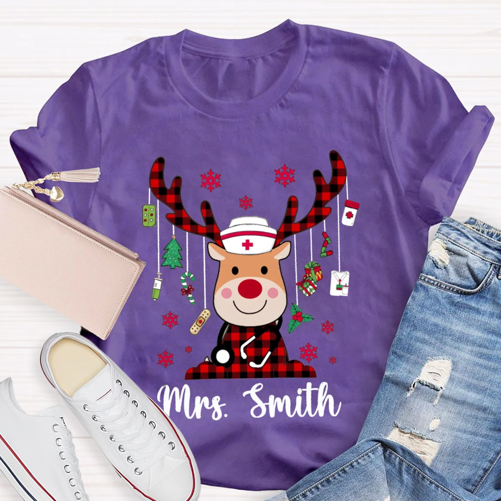 Personalized Name Christmas Elk School Nurse And Snowflake T-shirt