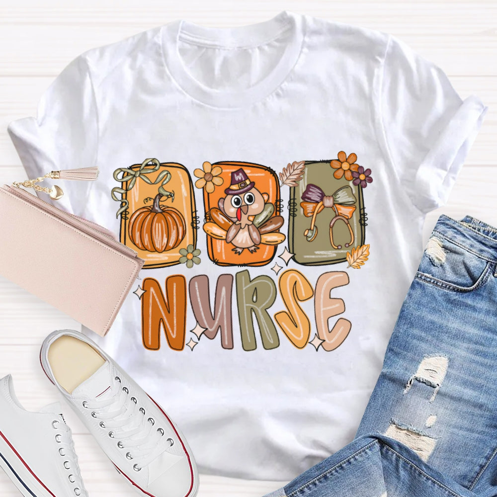 School Nurse Pumpkin Turkey Thanksgiving T-shirt