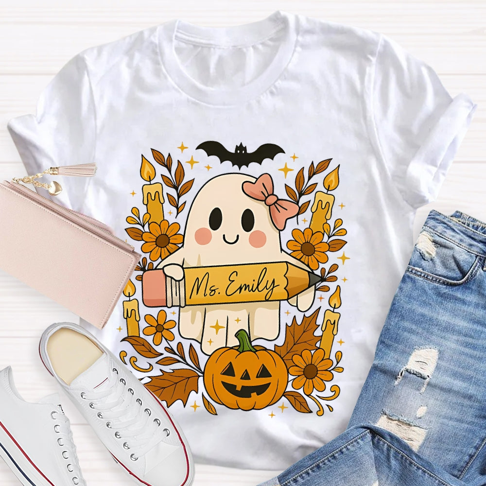 Personalized Name Ghost Pencil Halloween T-shirt