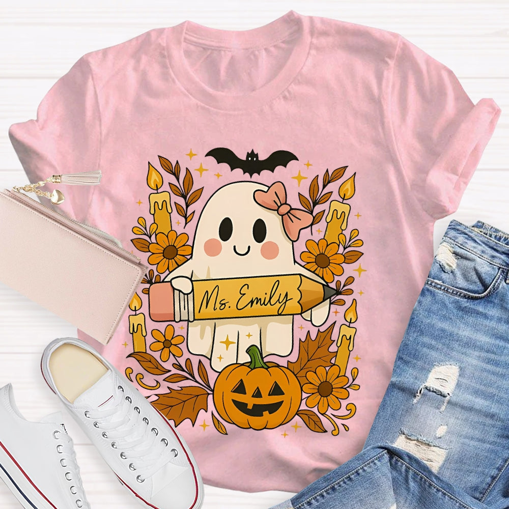Personalized Name Ghost Pencil Halloween T-shirt