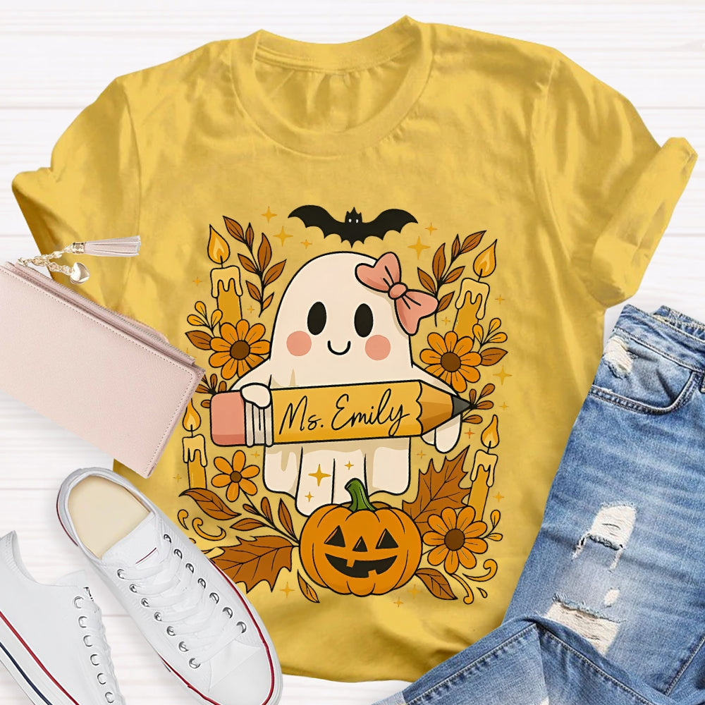 Personalized Name Ghost Pencil Halloween T-shirt
