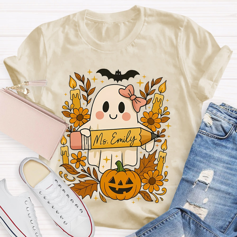 Personalized Name Ghost Pencil Halloween T-shirt