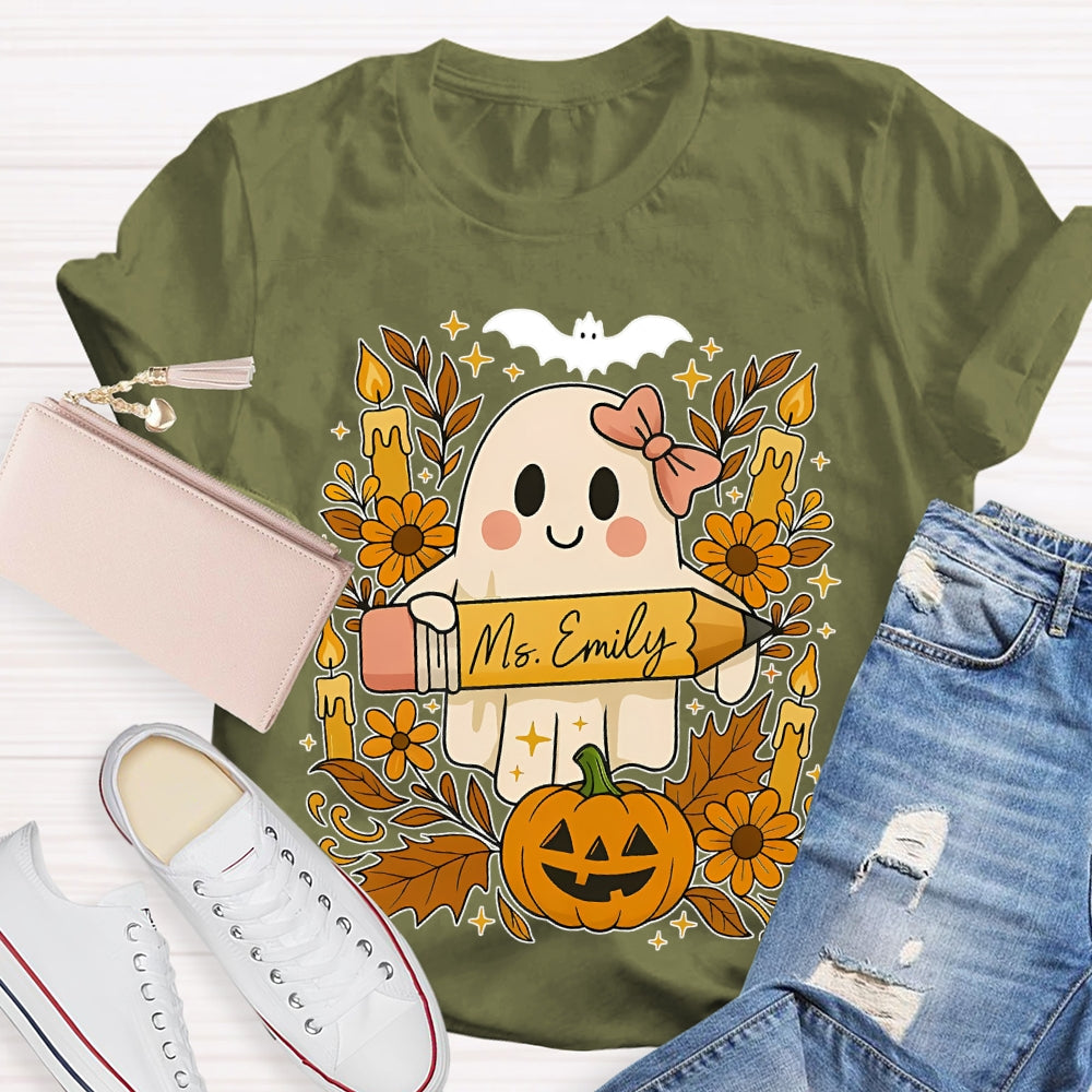 Personalized Name Ghost Pencil Halloween T-shirt