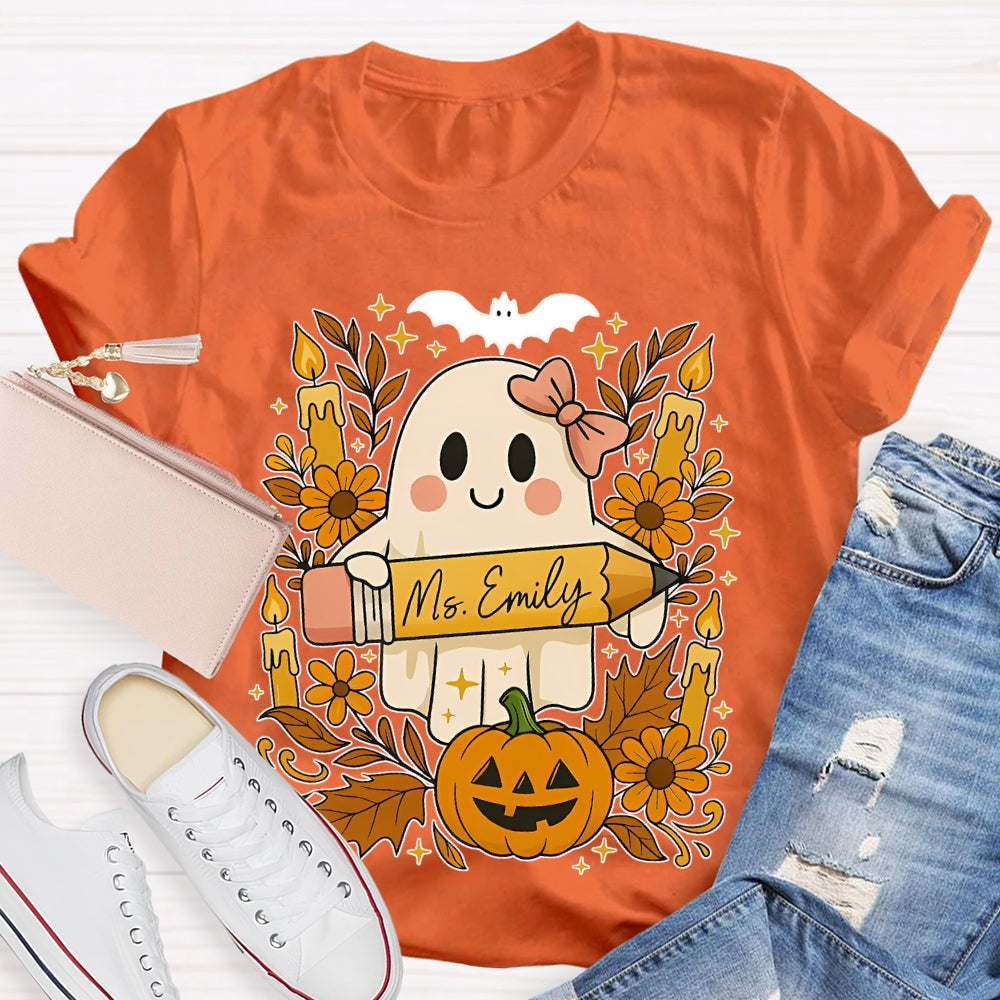 Personalized Name Ghost Pencil Halloween T-shirt