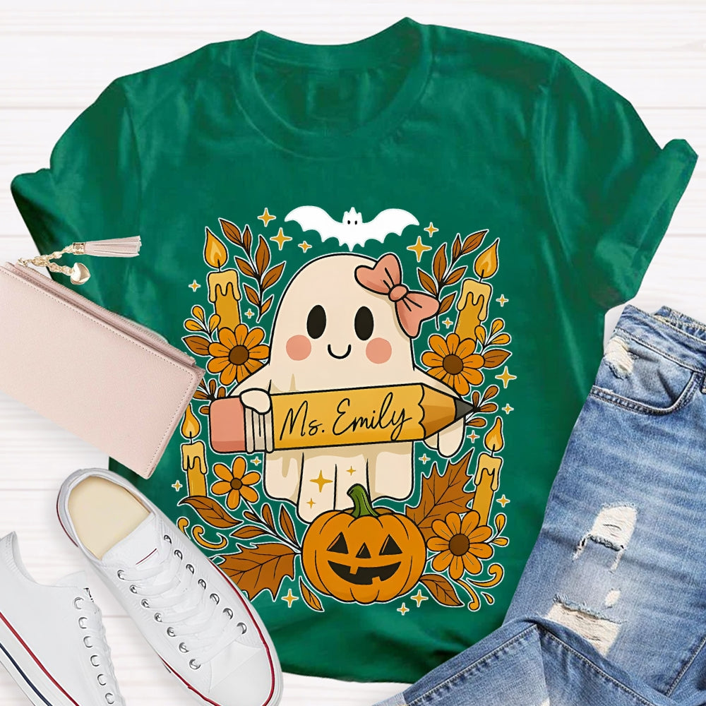 Personalized Name Ghost Pencil Halloween T-shirt