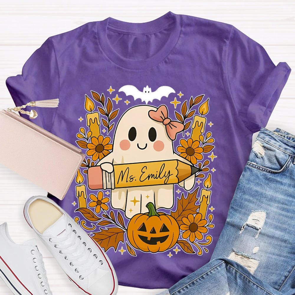 Personalized Name Ghost Pencil Halloween T-shirt
