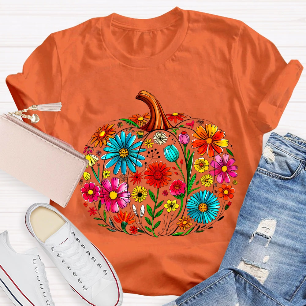 Maestra Pumpkin-Shaped Flowers Bilingual Teacher T-shirt
