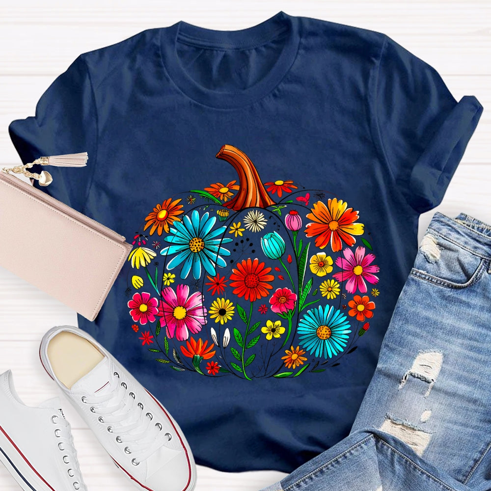 Maestra Pumpkin-Shaped Flowers Bilingual Teacher T-shirt