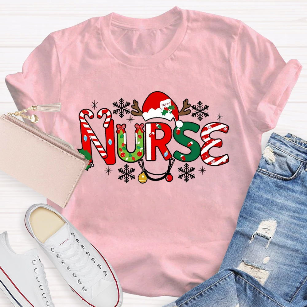 Nurse Christmas Hat Snowflake Christmas T-shirt