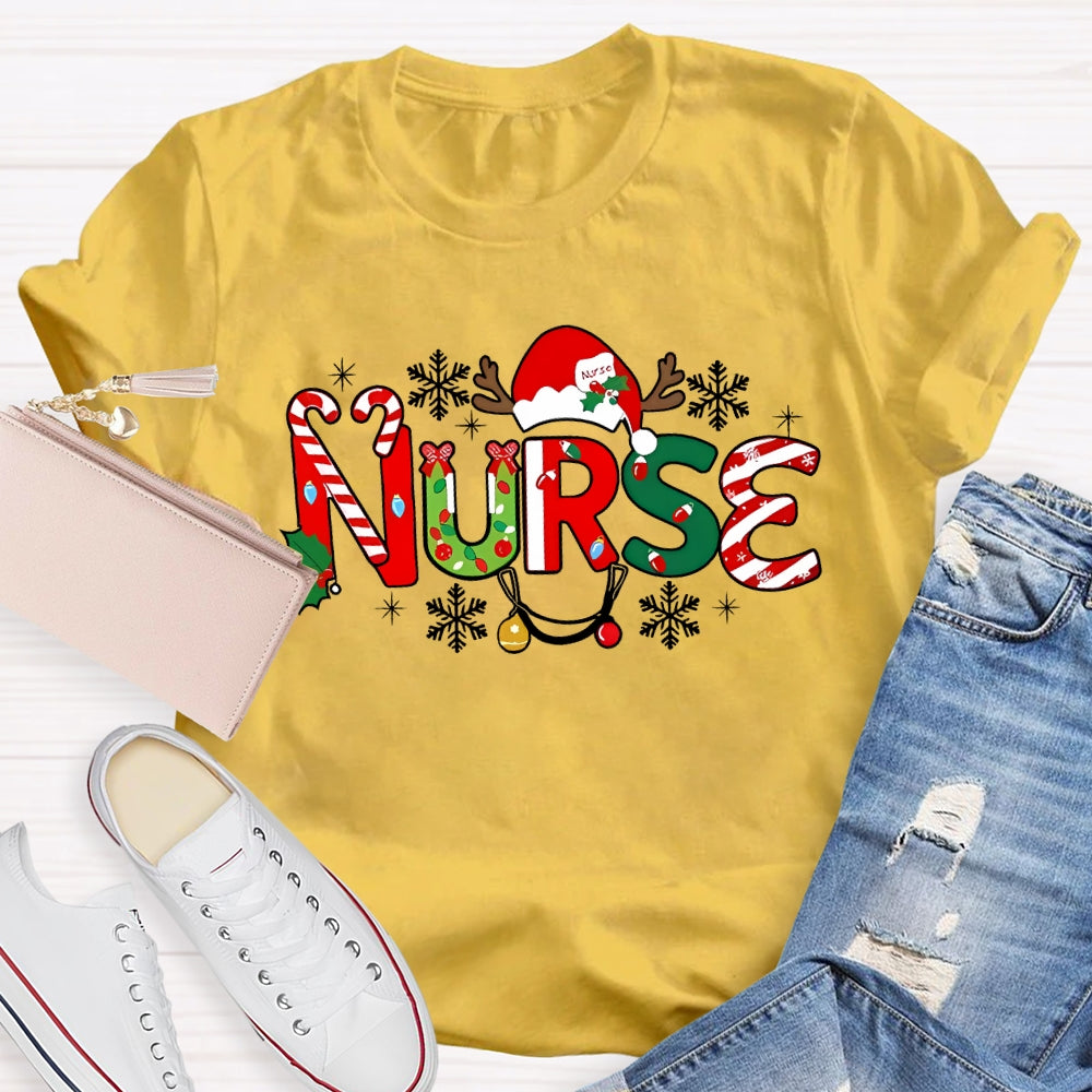 Nurse Christmas Hat Snowflake Christmas T-shirt