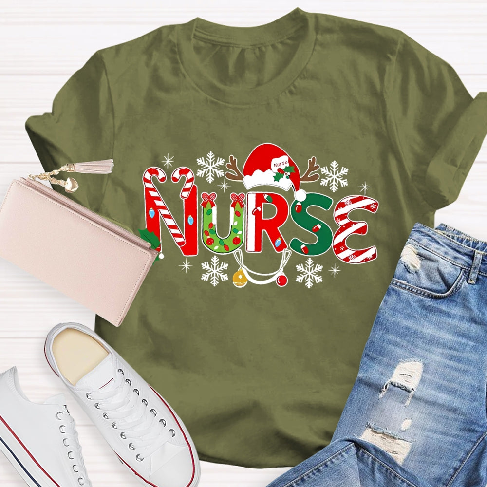 Nurse Christmas Hat Snowflake Christmas T-shirt