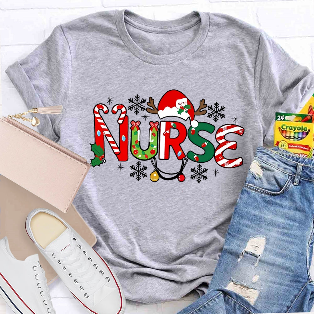 Nurse Christmas Hat Snowflake Christmas T-shirt