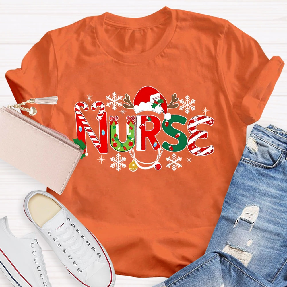 Nurse Christmas Hat Snowflake Christmas T-shirt